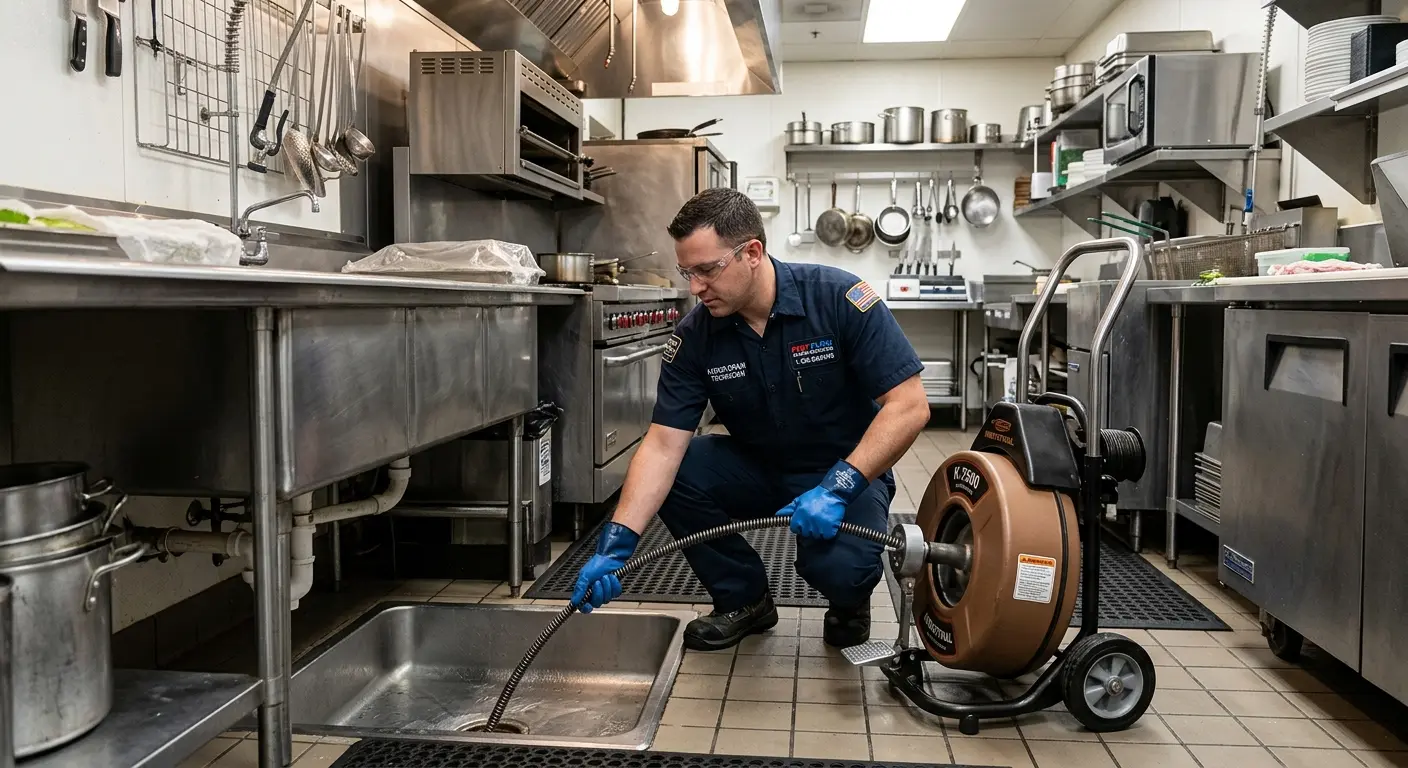Commercial drain cleaning service in a restaurant kitchen in Harriman