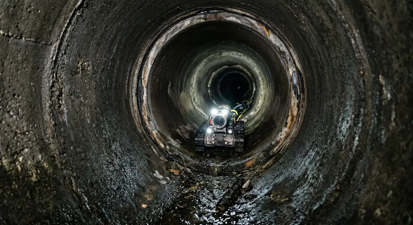 Robotic sewer camera inspecting pipe interior for Drain Snake Service in Harriman